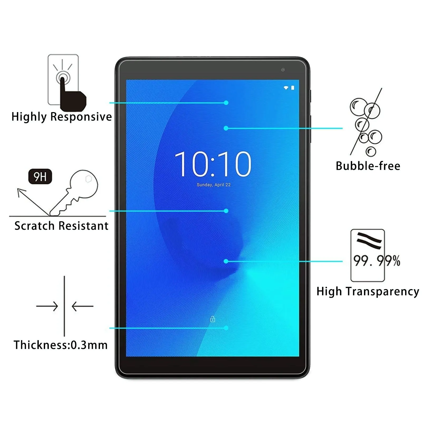 2-Pack Tempered Glass Film For Alcatel 1T 10 Tablet - 9H Hardness 2.5D Explosion-Proof