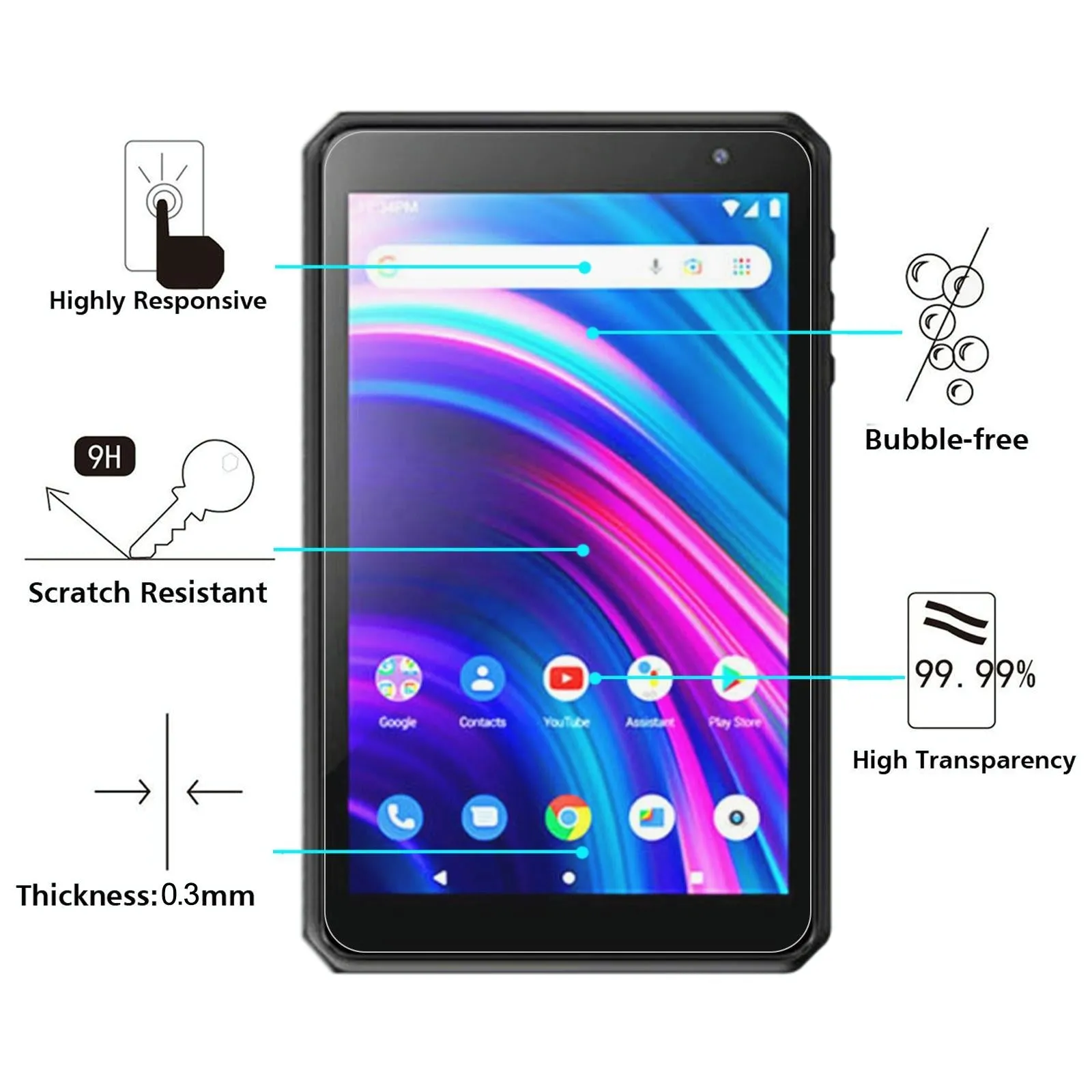2-Pack Tempered Glass Film For Blu M8L Tablet - 9H 2.5D Explosion-Proof