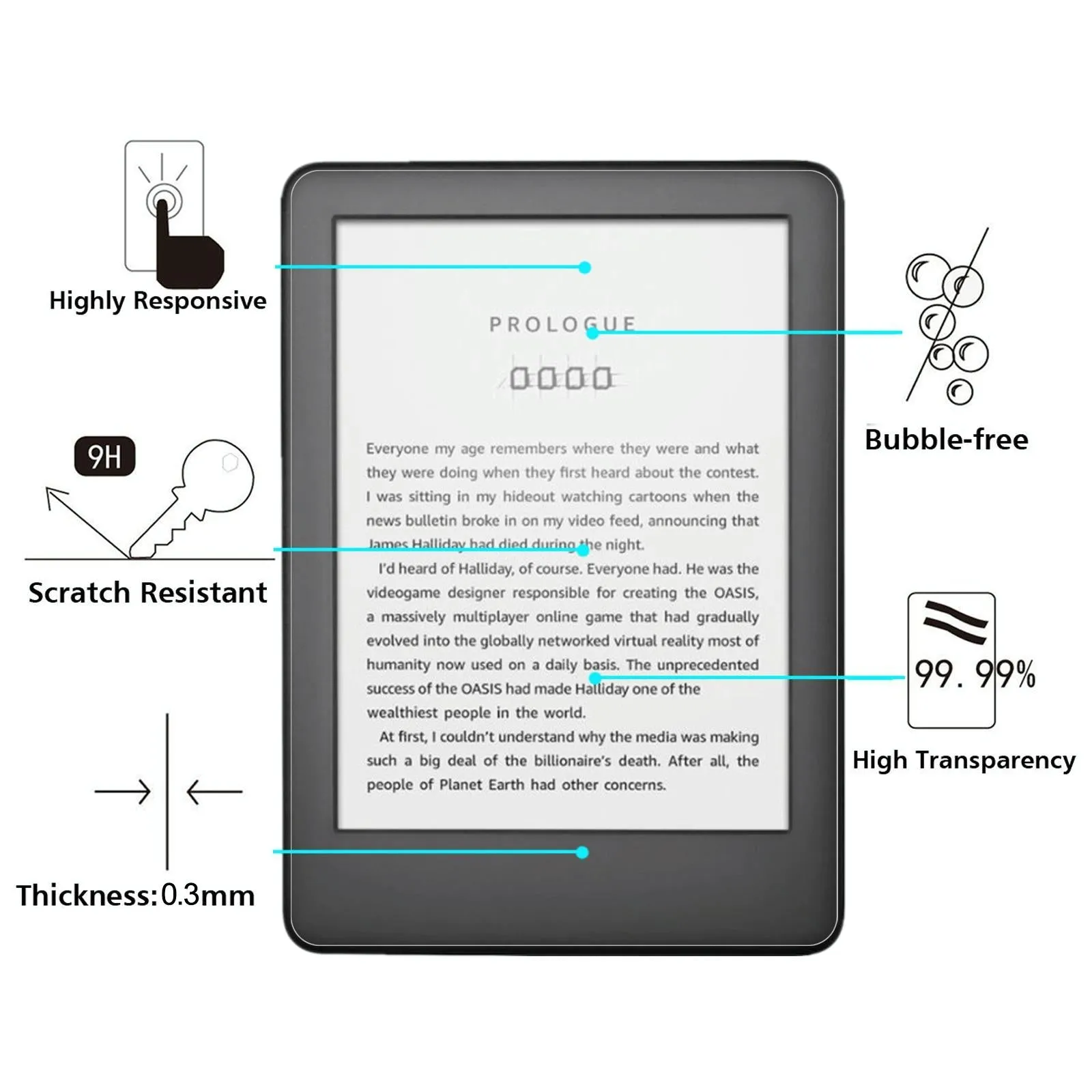 25-Pack Tempered Glass Film For Amazon Kindle 2019 - 9H 2.5D Explosion-Proof