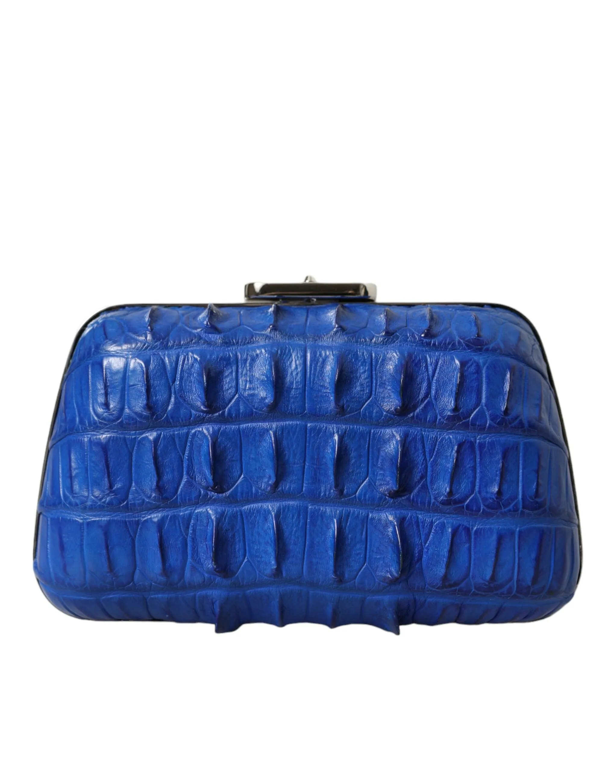 Balenciaga Croc Leather Clutch In Electric Blue