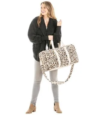 CREAM LEOPARD FAUX FUR WEEKENDER BAG