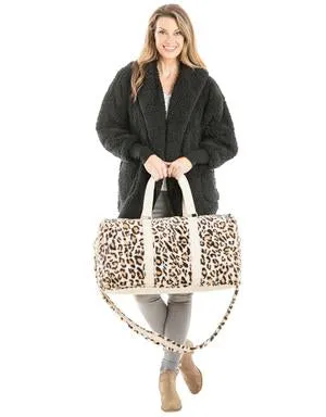 CREAM LEOPARD FAUX FUR WEEKENDER BAG