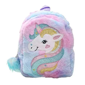 Cute Plush Unicorn Backpack Furry Bookbag for Kids