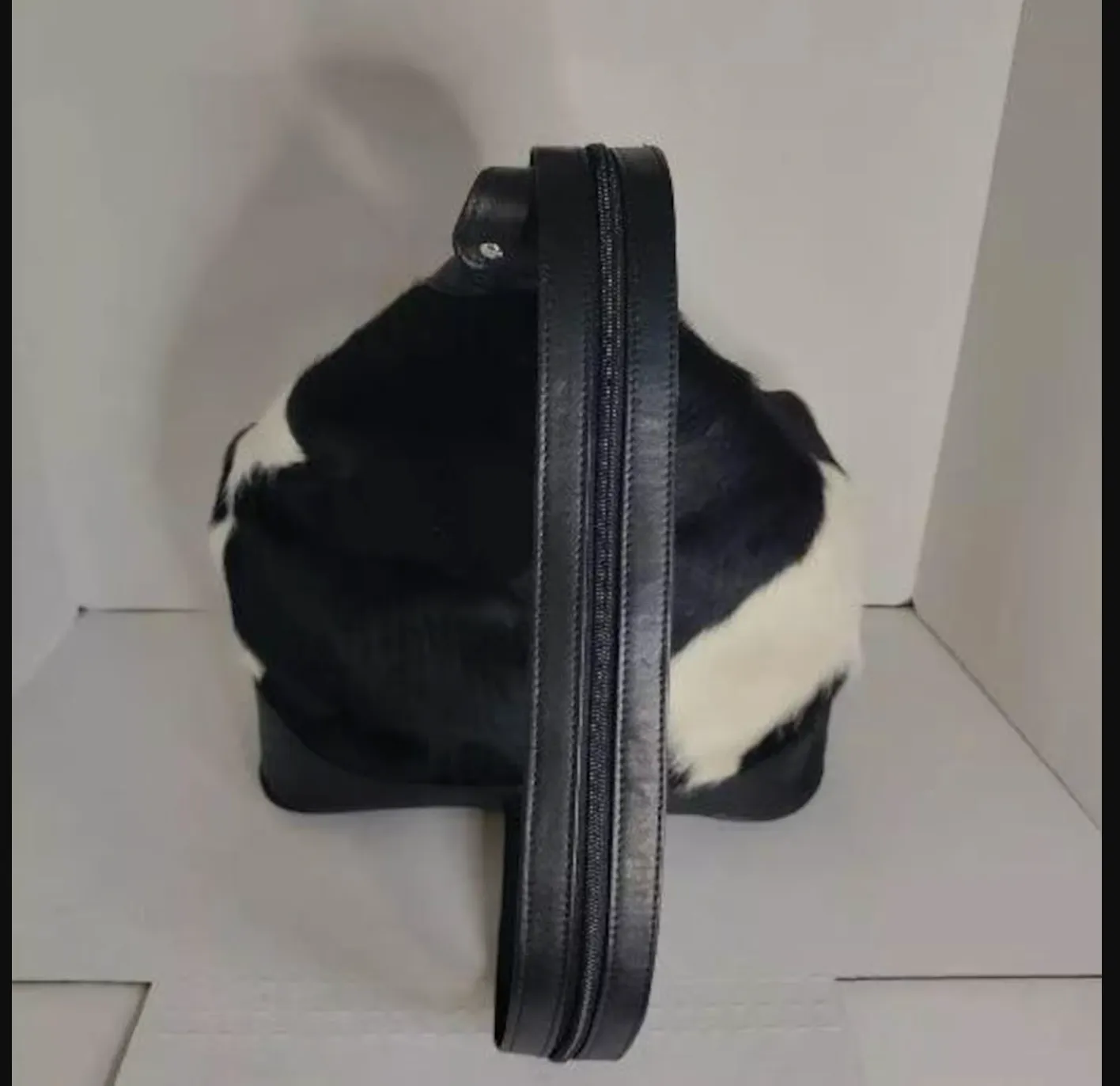 Genuine Cowhide Shoulder Backpack Black White