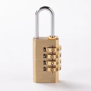 Kuber Industries 4 Digit Combination Padlock|Keyless Luggage Lock (Brass)