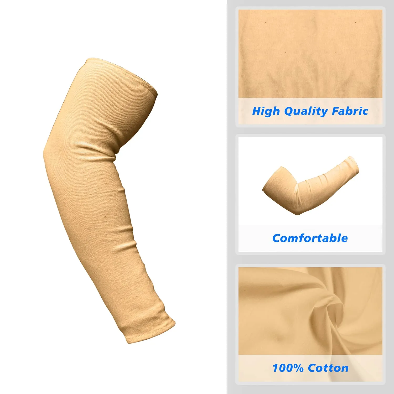 Kuber Industries Full Arm Sleeves | Cotton Summer Arm Sleeves | Protection From Sun Burns | Dust | Arm Sleeves For Women | Arm Sleeves For Men | 1 Pair | Cream