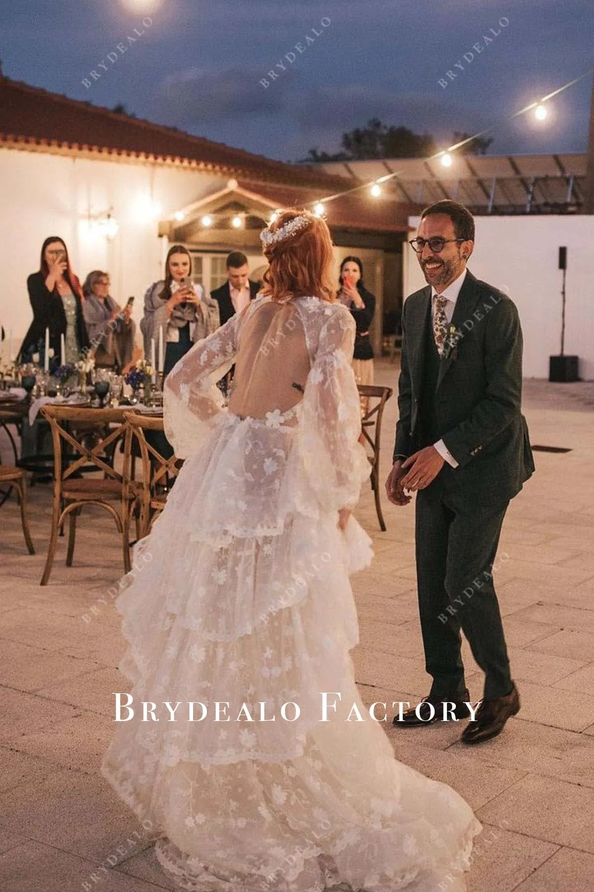 Lace Long Sleeves Layered A-Line Wedding Dress