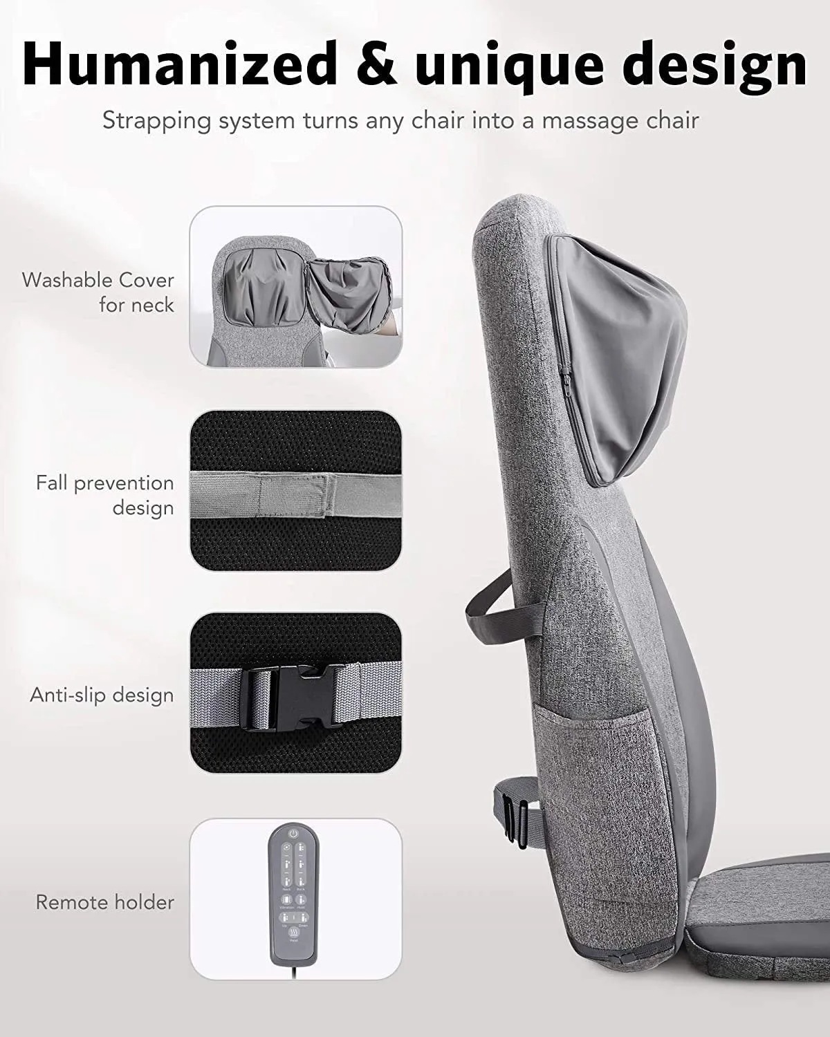 Naipo Back & Neck Shiatsu Massage Cushion Pad with Heat, Height Adjustable Kneading Rolling Massage Chair Pad