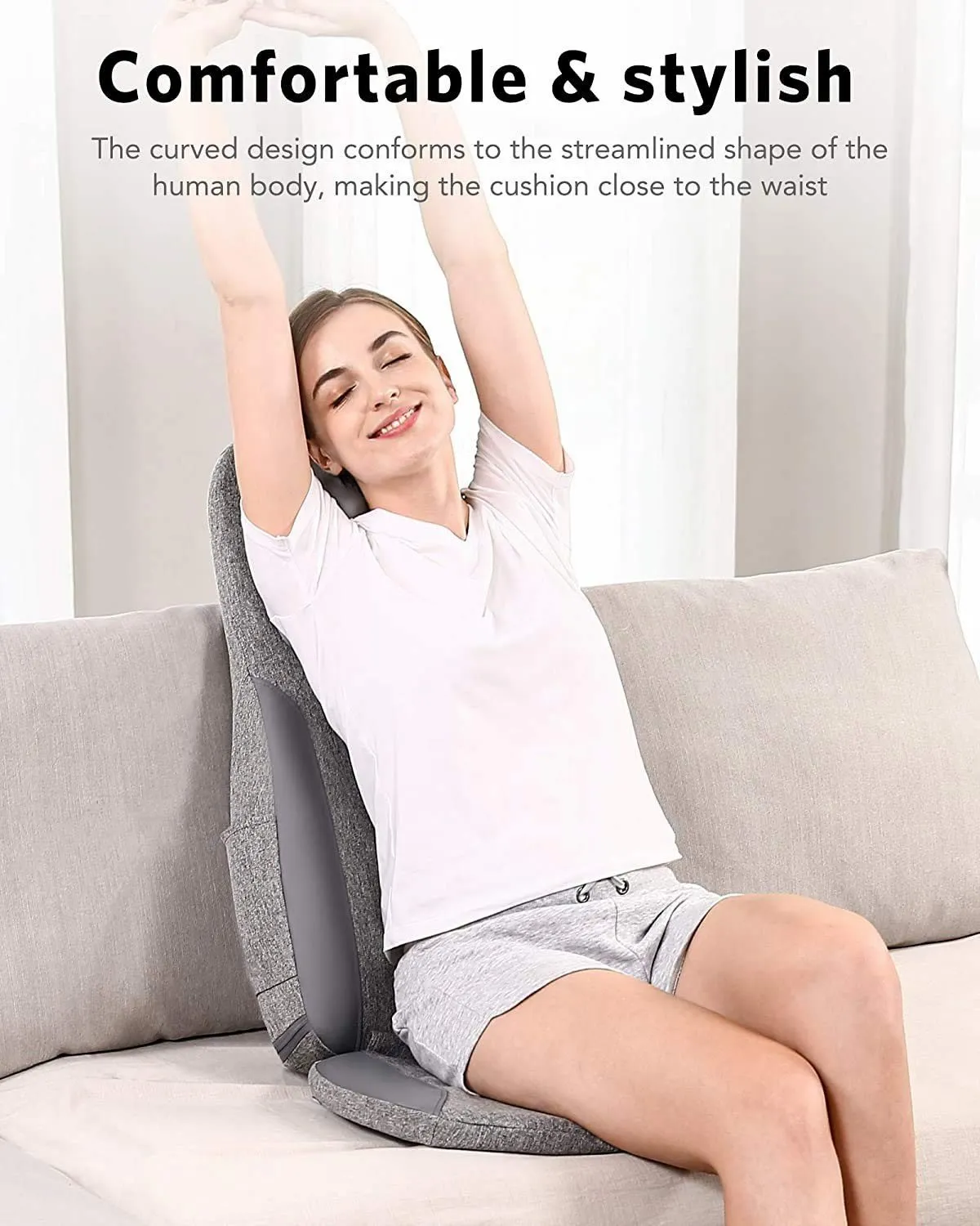 Naipo Back & Neck Shiatsu Massage Cushion Pad with Heat, Height Adjustable Kneading Rolling Massage Chair Pad