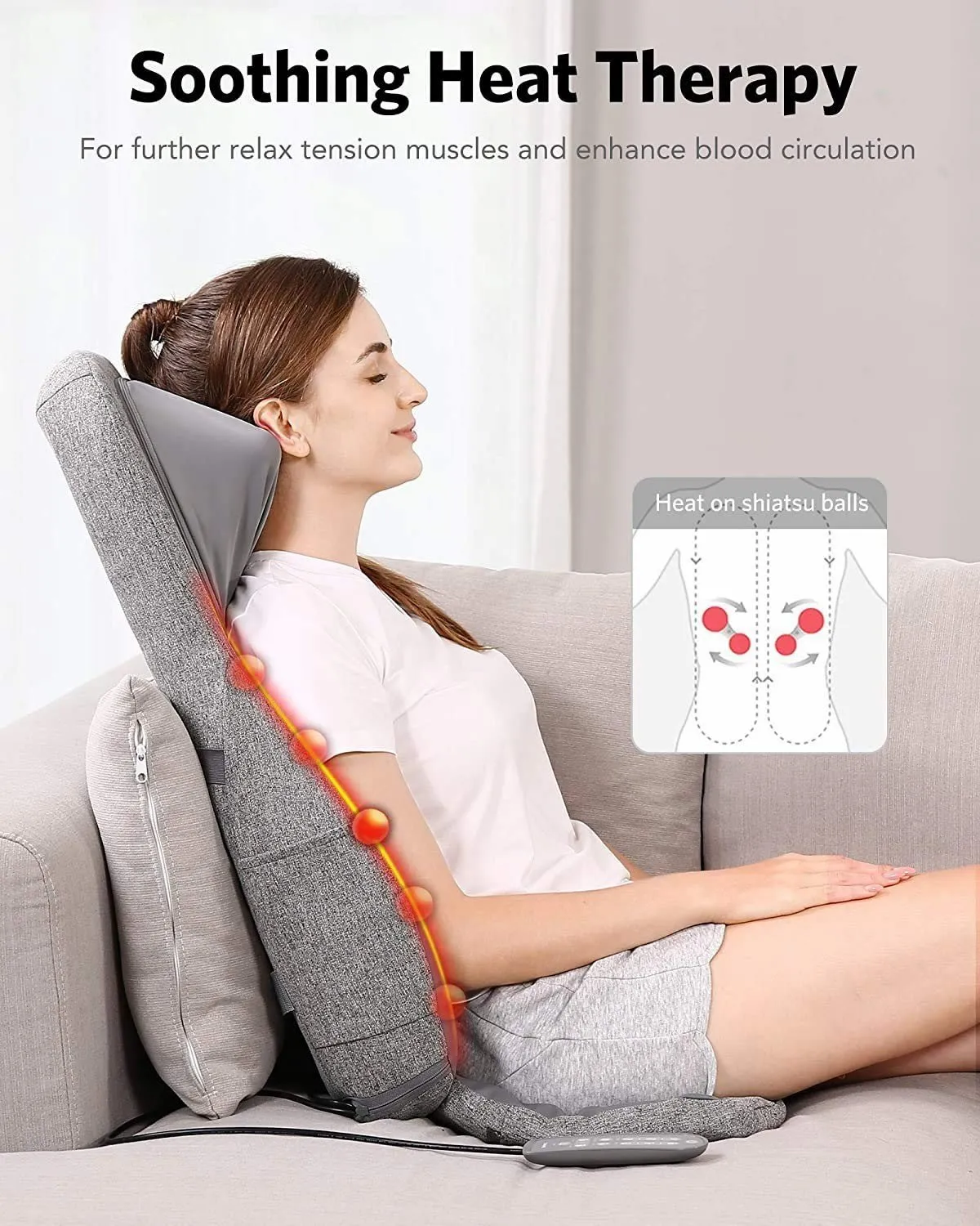 Naipo Back & Neck Shiatsu Massage Cushion Pad with Heat, Height Adjustable Kneading Rolling Massage Chair Pad
