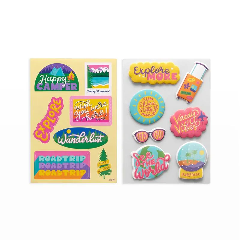 Ooly wanderlust sticker stash - includes puffy, vinyl, and paper stickers