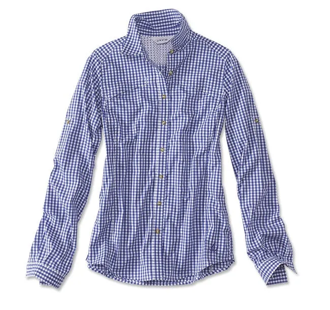 Orvis Women's River Guide Gingham Tech Shirt/Ocean Blue