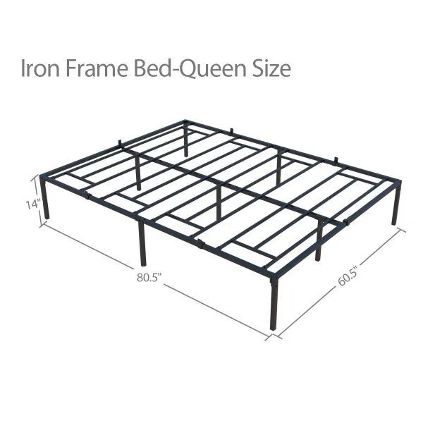 Queen Size Bed Frame Metal Heavy Duty Iron Beds Frames - black XH