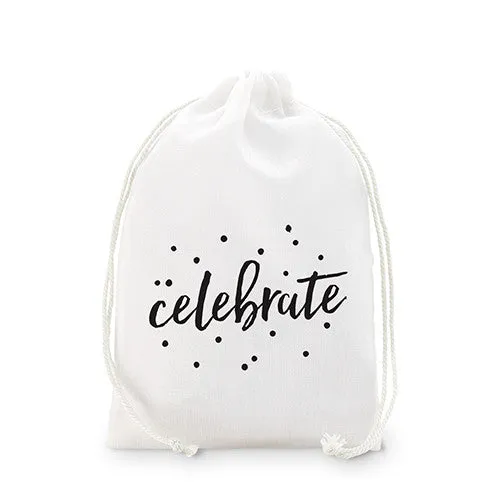 "celebrate" Print Muslin Drawstring Favor Bag - Medium