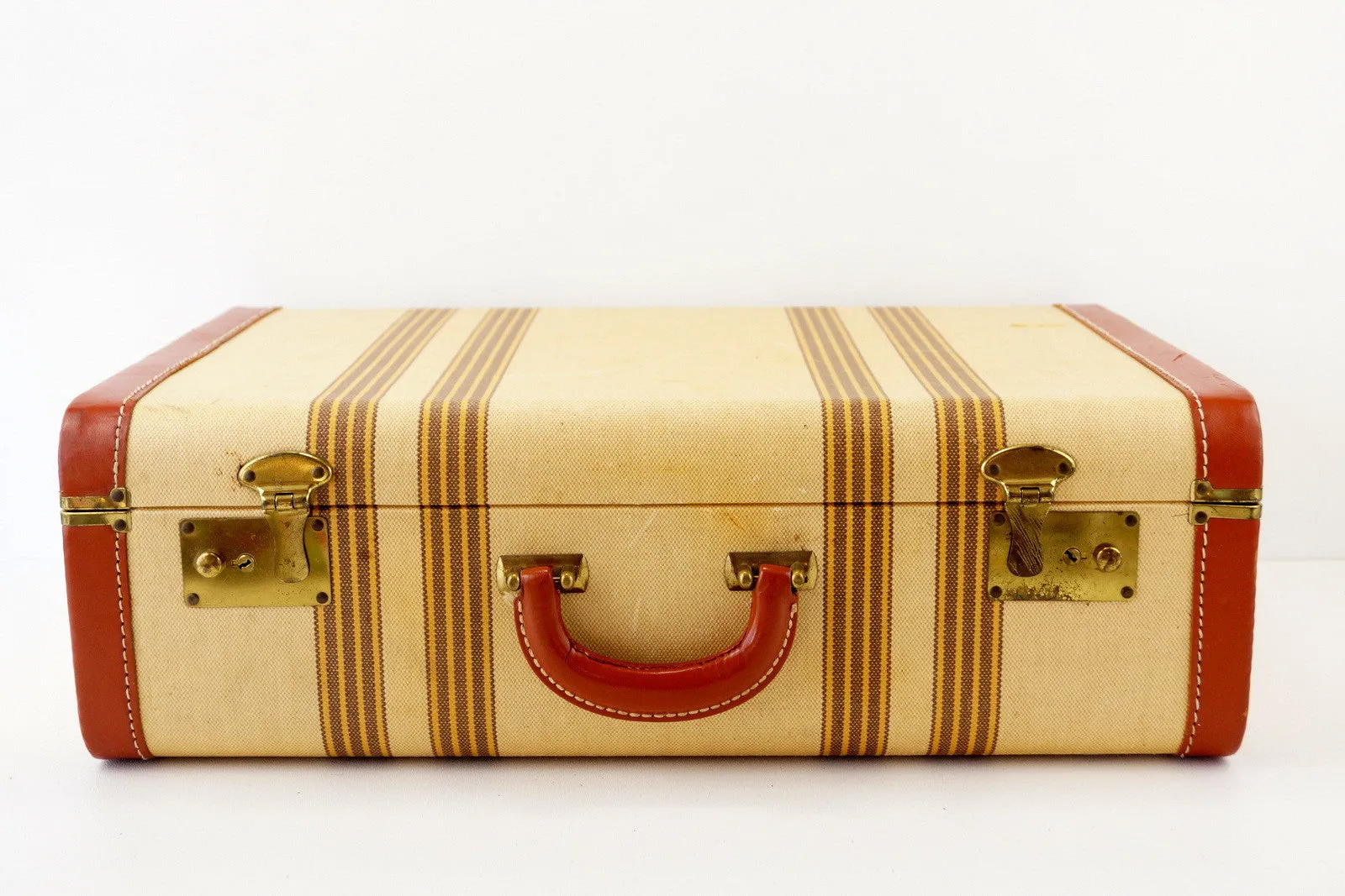 Vintage Striped Tweed Suitcase Set by Travel Joy (c.1940s)