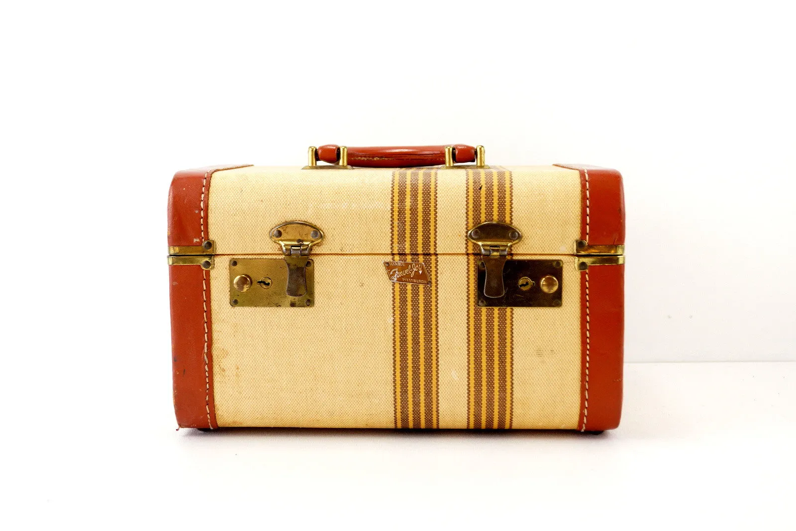 Vintage Striped Tweed Suitcase Set by Travel Joy (c.1940s)