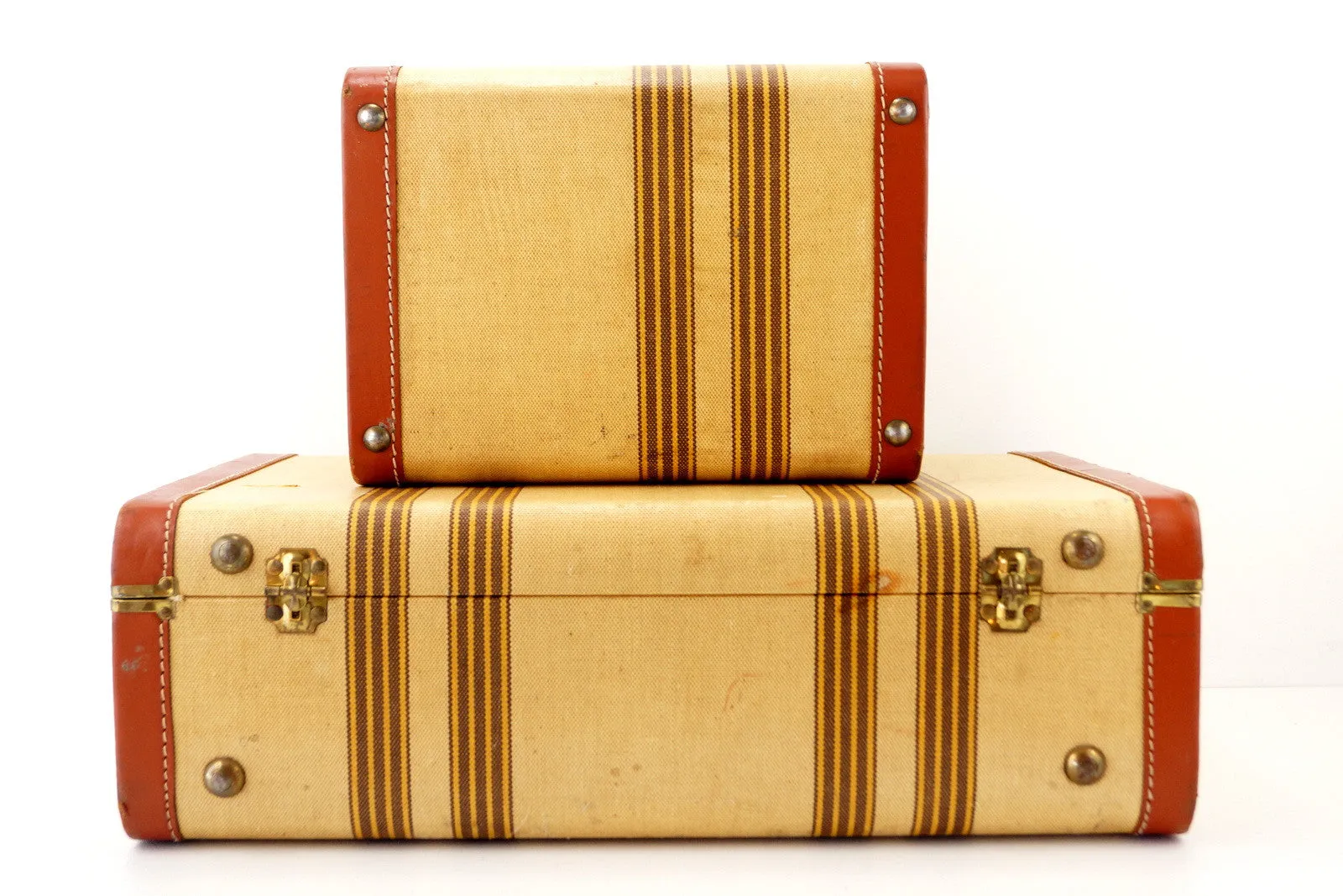 Vintage Striped Tweed Suitcase Set by Travel Joy (c.1940s)