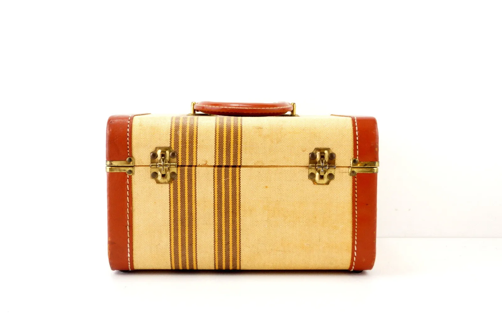 Vintage Striped Tweed Suitcase Set by Travel Joy (c.1940s)